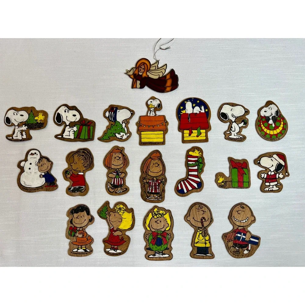 Vintage 1966 Peanuts Snoopy WoodPaint by # Christmas Ornaments 19 Double Sided